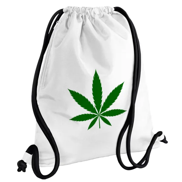 Weed — Backpack pouch GYMBAG white, with pocket (40x48cm) & thick cords