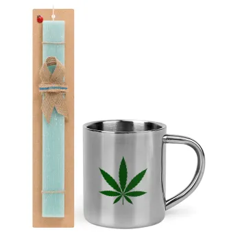 Weed, Easter Set, metallic thermal cup (300ml) & aromatic flat Easter candle (30cm) (TURQUOISE)