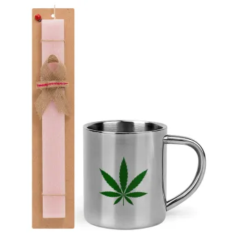 Weed, Easter Set, metallic thermal cup (300ml) & aromatic flat Easter candle (30cm) (PINK)