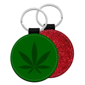 Weed, Μπρελόκ Δερματίνη, στρογγυλό ΚΟΚΚΙΝΟ (5cm)