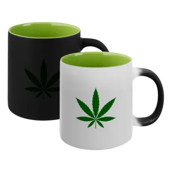 Weed, Κούπα Μαγική εσωτερικό πράσινο, κεραμική 330ml που αλλάζει χρώμα με το ζεστό ρόφημα