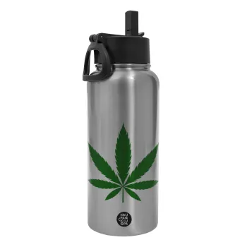 Weed, Metal mug thermo Silver with Straw and Spout Lid (Stainless steel), double wall, 950ml