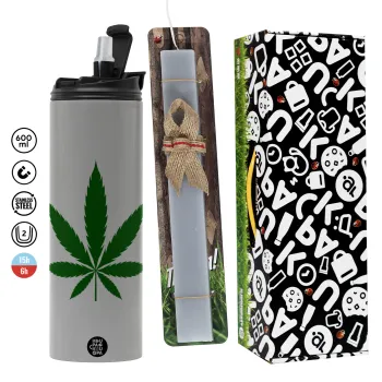 Weed, Πασχαλινή Λαμπάδα με Travel Tumbler θερμό (600ml, BPA free) & κερί αρωματικό πλακέ (30cm) (ΓΚΡΙ)