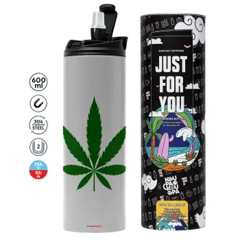 Weed, Tumbler ποτήρι θερμό ΓΚΡΙ από ανοξείδωτο ατσάλι 600ml