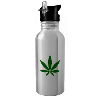 Weed, Water bottle Silver with straw, stainless steel 600ml