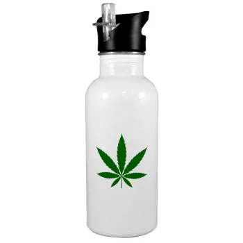 Weed, White water bottle with straw, stainless steel 600ml