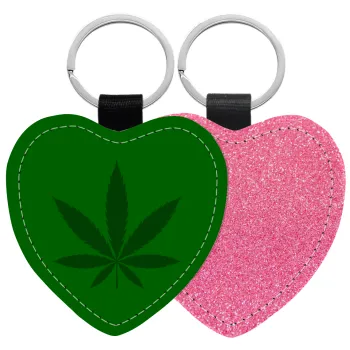 Weed, Μπρελόκ PU δερμάτινο glitter καρδιά ΡΟΖ