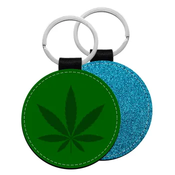 Weed, Μπρελόκ Δερματίνη, στρογγυλό ΜΠΛΕ (5cm)