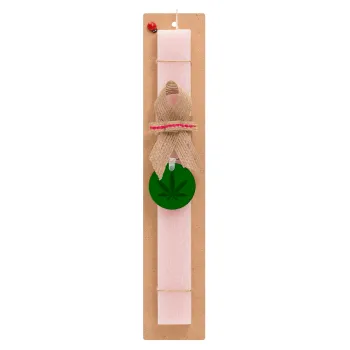 Weed, Easter Set, wooden keychain & scented flat Easter candle (30cm) (PINK)