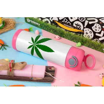 Weed, Easter candle, Childrens hot water bottle, stainless steel, with safety straw, PINK (500ml)