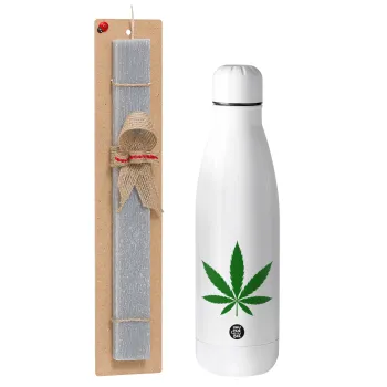 Weed, Easter Set, metallic stainless thermos bottle (500ml) & scented flat Easter candle (30cm) (GRAY)