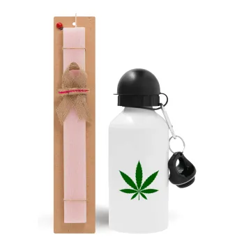 Weed, Easter Set, metallic aluminum bottle (500ml) & aromatic flat Easter candle (30cm) (PINK)