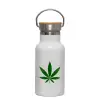 Metallic thermos (Stainless steel) White with wooden lid (bamboo), double-walled, 350ml