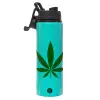 Metallic water bottle with safety lid, 850ml aluminum