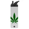 Metallic thermos bottle with straw & handle, stainless steel (Stainless steel 304), double-walled, 600ml.