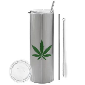 Weed, Tumbler stainless steel Silver 600ml, with metal straw & cleaning brush