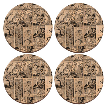 Classic comic Limited B/W, ΣΕΤ x4 Σουβέρ ξύλινα στρογγυλά plywood (9cm)
