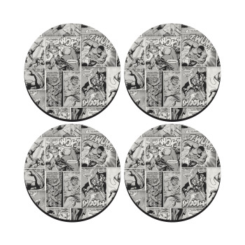 Classic comic Limited B/W, SET of 4 round wooden coasters (9cm)