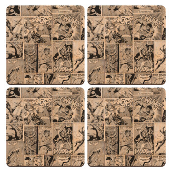 Classic comic Limited B/W, ΣΕΤ x4 Σουβέρ ξύλινα τετράγωνα plywood (9cm)
