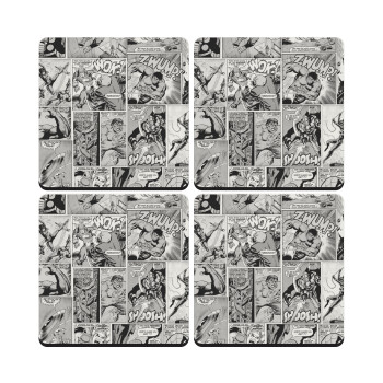 Classic comic Limited B/W, ΣΕΤ 4 Σουβέρ ξύλινα τετράγωνα (9cm)