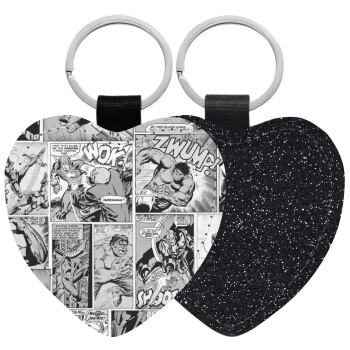 Classic comic Limited B/W, Μπρελόκ PU δερμάτινο glitter καρδιά ΜΑΥΡΟ
