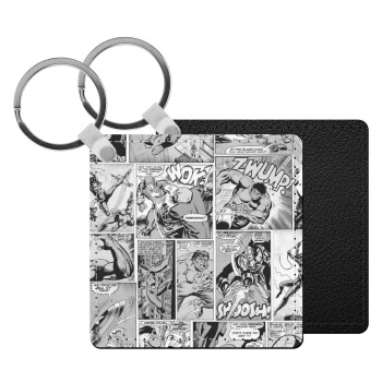 Classic comic Limited B/W, Μπρελόκ Δερματίνη, τετράγωνο ΜΑΥΡΟ (5x5cm)