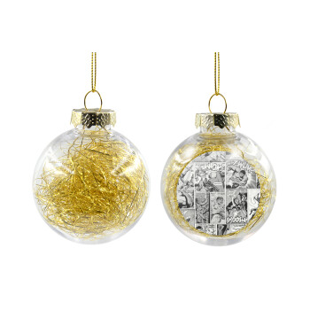 Classic comic Limited B/W, Χριστουγεννιάτικη μπάλα δένδρου διάφανη με χρυσό γέμισμα 8cm