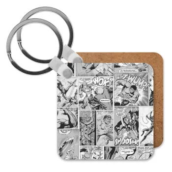 Classic comic Limited B/W, Μπρελόκ Ξύλινο τετράγωνο MDF