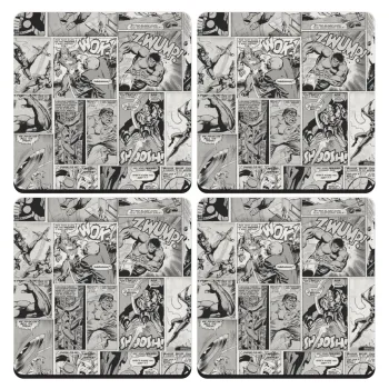 Classic comic Limited B/W, ΣΕΤ 4 Σουβέρ ξύλινα τετράγωνα (9cm)