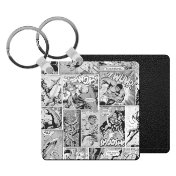 Classic comic Limited B/W, Μπρελόκ Δερματίνη, τετράγωνο ΜΑΥΡΟ (5x5cm)