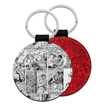 Classic comic Limited B/W, Μπρελόκ Δερματίνη, στρογγυλό ΚΟΚΚΙΝΟ (5cm)