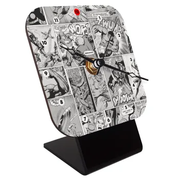 Classic comic Limited B/W, Επιτραπέζιο ρολόι ξύλινο με δείκτες (10cm)