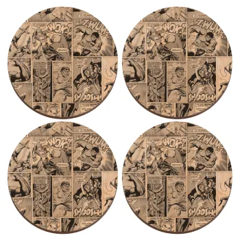 Classic comic Limited B/W, ΣΕΤ x4 Σουβέρ ξύλινα στρογγυλά plywood (9cm)