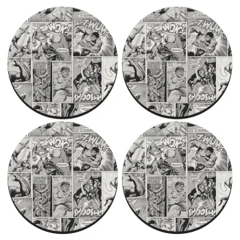 Classic comic Limited B/W, SET of 4 round wooden coasters (9cm)