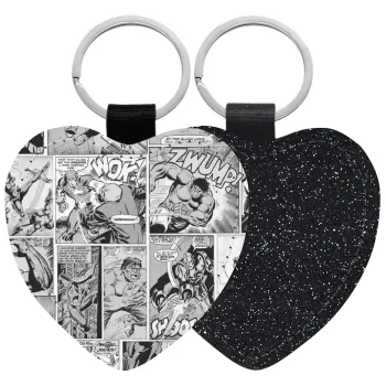 Classic comic Limited B/W, Μπρελόκ PU δερμάτινο glitter καρδιά ΜΑΥΡΟ