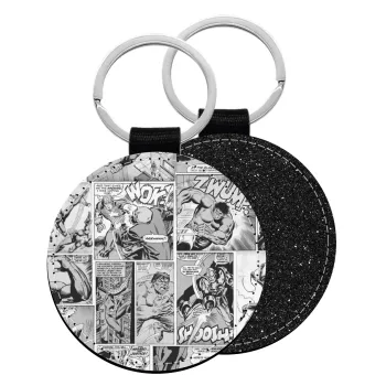 Classic comic Limited B/W, Μπρελόκ Δερματίνη, στρογγυλό ΜΑΥΡΟ (5cm)