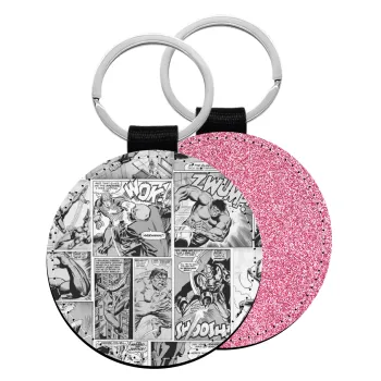 Classic comic Limited B/W, Μπρελόκ Δερματίνη, στρογγυλό ΡΟΖ (5cm)