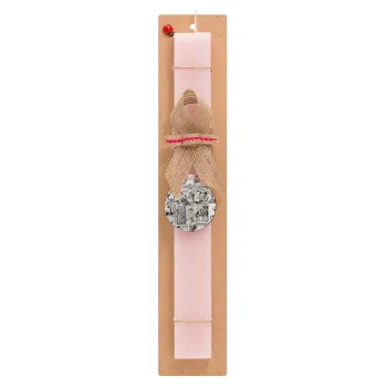 Classic comic Limited B/W, Πασχαλινή Λαμπάδα με ξύλινο μπρελόκ & κερί αρωματικό πλακέ (30cm) (ΡΟΖ)