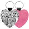 Μπρελόκ PU δερμάτινο glitter καρδιά ΡΟΖ