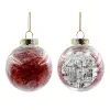 Transparent Christmas tree ball ornament with red filling 8cm