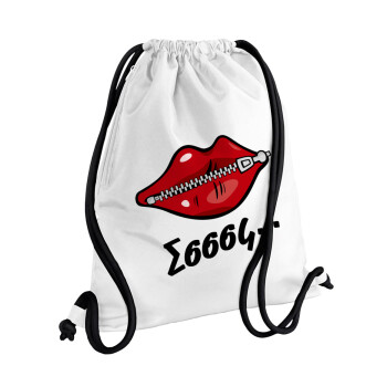 Σσσσς..., Backpack pouch GYMBAG white, with pocket (40x48cm) & thick cords