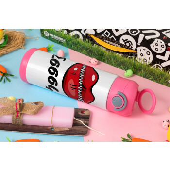 Σσσσς..., Πασχαλινή Λαμπάδα με Παιδικό παγούρι θερμό, ανοξείδωτο, με καλαμάκι ασφαλείας, ΡΟΖ (500ml)