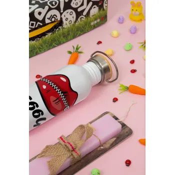 Σσσσς..., Πασχαλινή Λαμπάδα με παγούρι μεταλλικό (620ml, stainless steel) & κερί αρωματικό πλακέ (30cm) (ΡΟΖ)