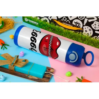 Σσσσς..., Easter candle, Childrens hot water bottle, stainless steel, with safety straw, BLUE (500ml)