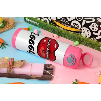 Σσσσς..., Easter candle, Childrens hot water bottle, stainless steel, with safety straw, PINK (500ml)