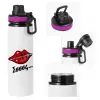 Metallic water bottle with safety lid, 850ml aluminum