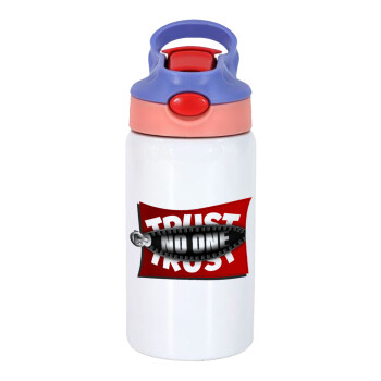 Trust no one... (zipper), Children's hot water bottle, stainless steel, with safety straw, pink/purple (350ml)