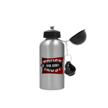 Trust no one... (zipper), Metallic water jug, Silver, aluminum 500ml