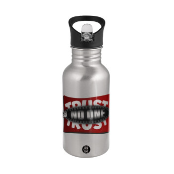 Trust no one... (zipper), Water bottle Silver with straw, stainless steel 500ml