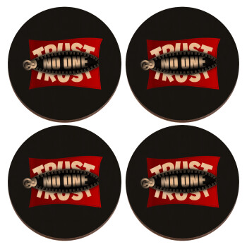 Trust no one... (zipper), ΣΕΤ x4 Σουβέρ ξύλινα στρογγυλά plywood (9cm)